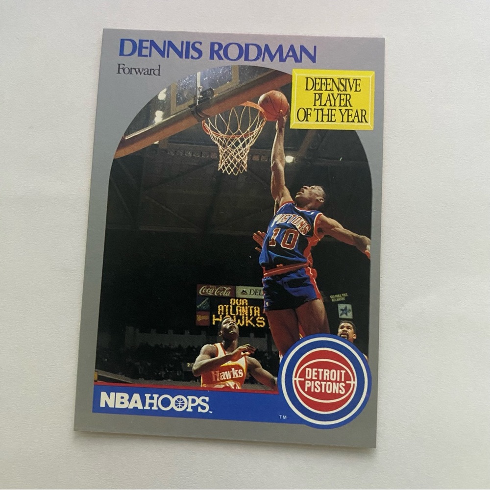 Dennis Rodman 1990 NBA HOOPS DEFENSIVE PLAYER OF THE YEAR CARD Detroit Pistons
